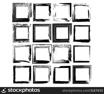 Set of black square grunge frames. Vector illustration.