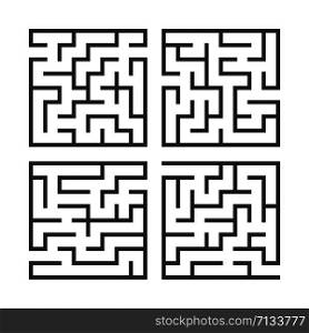 Set of black square mazes. Game for kids. Puzzle for children. One entrances, one exit. Labyrinth conundrum. Flat vector illustration isolated on white background. Set of black square mazes. Game for kids. Puzzle for children. One entrances, one exit. Labyrinth conundrum. Flat vector illustration isolated on white background.