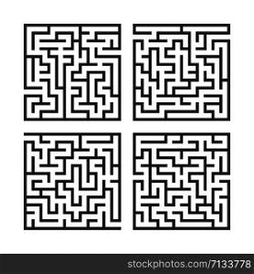 Set of black square mazes. Game for kids. Puzzle for children. One entrances, one exit. Labyrinth conundrum. Flat vector illustration isolated on white background. Set of black square mazes. Game for kids. Puzzle for children. One entrances, one exit. Labyrinth conundrum. Flat vector illustration isolated on white background.