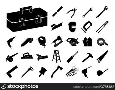 Set of black tool icon for construction repair