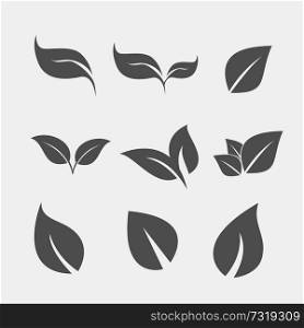 Set of black Tree Leaf flat icon