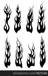 Set of black tribal flames for tattoo or another design