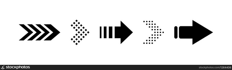 Set of black vector arrow icon. Collection different arrows sign.