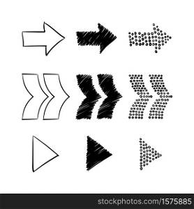 Set of black vector arrows. Arrow icon. Arrow vector icon drawn. Concept vector icon