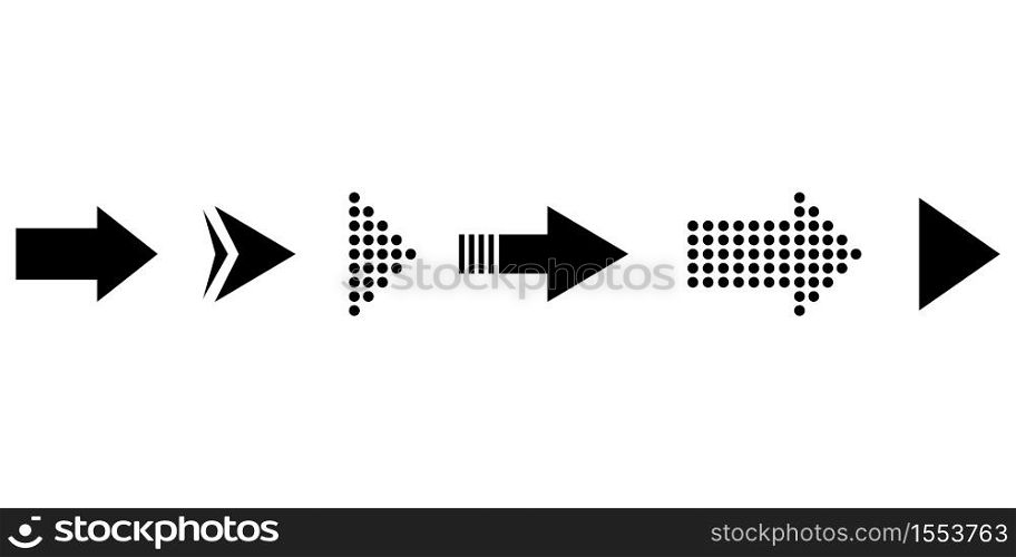 Set of black vector arrows. Collection arrow icon. Arrow vector icon. Arrows isolated on white background. Vector illustration EPS 10.. Set of black vector arrows. Collection arrow icon. Arrow vector icon.