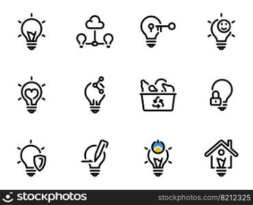 Set of black vector icons, isolated against white background. Illustration on a theme Smart light bulbs are part of a smart home.