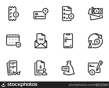 Set of black vector icons, isolated against white background. Illustration on a theme The sequence of work with the tax inspectorate