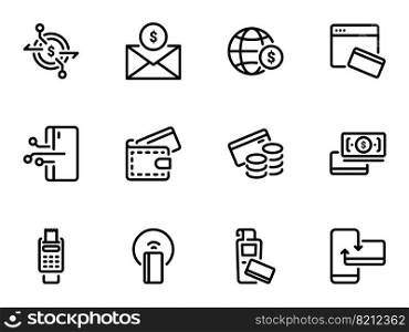 Set of black vector icons, isolated against white background. Illustration on a theme Card payments online