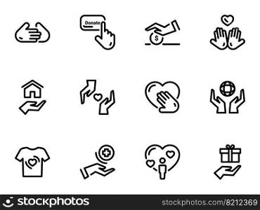 Set of black vector icons, isolated against white background. Illustration on a theme Charity and Donate