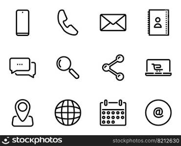 Set of black vector icons, isolated against white background. Flat illustration on a theme mobile tools for work and leisure. Simple vector icons. Flat illustration on a theme mobile tools for work and leisure