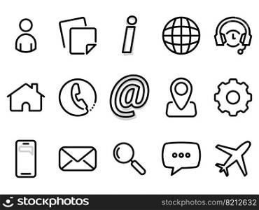 Set of black vector icons, isolated against white background. Flat illustration on a theme web elements, internet, people and online support. Simple vector icons. Flat illustration on a theme web elements, internet, people and online support