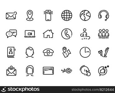 Set of black vector icons, isolated against white background. Flat illustration on a theme Contact us. The solution to your problems