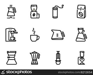 Set of black vector icons, isolated against white background. Illustration on a theme Basic and alternative methods of brewing coffee