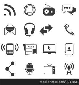 Set of black vector icons, isolated against white background. Flat illustration on a theme communication