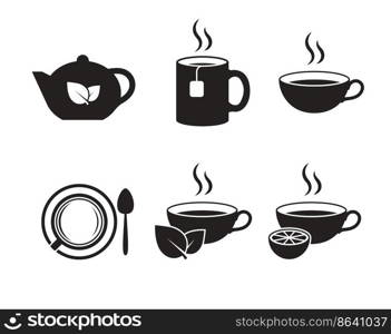 Set of black vector icons, isolated against white background. Flat illustration on a theme tea