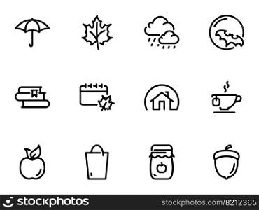 Set of black vector icons, isolated against white background. Illustration on a theme Autumn