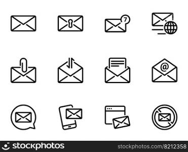 Set of black vector icons, isolated against white background. Illustration on a theme E-mail