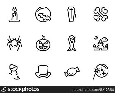 Set of black vector icons, isolated against white background. Illustration on a theme Halloween