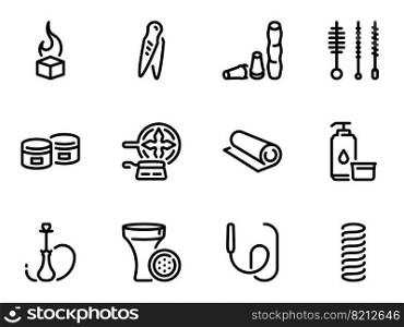 Set of black vector icons, isolated against white background. Illustration on a theme Hookah smoking