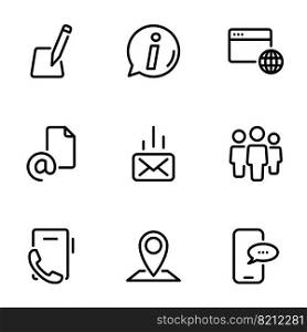 Set of black vector icons, isolated on white background, on theme Contact Us