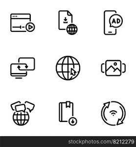 Set of black vector icons, isolated on white background, on theme Internet content