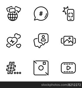 Set of black vector icons, isolated on white background, on theme Modern Internet communication between users