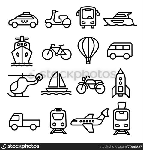 set of black white concept icons of transport. transport icons