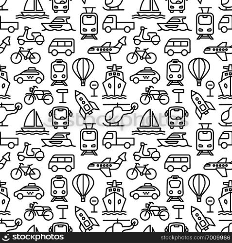 set of black white concept seamless pattern of different transport. transport seamless pattern
