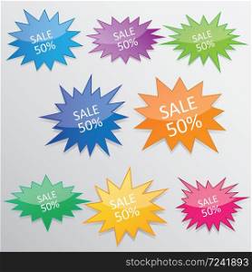 set of blank colorful paper starburst speech bubbles. vector