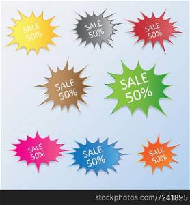 set of blank colorful paper starburst speech bubbles. vector