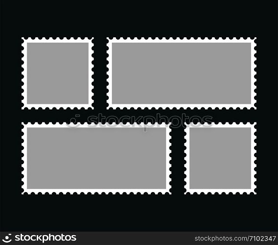 Set of blank postege stamps isolated on grey background. Mail stamps in different sizes in flat style. EPS 10. Set of blank postege stamps isolated on grey background. Mail stamps in different sizes in flat style.