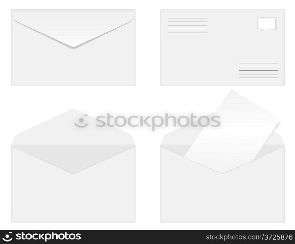 Set of blank vector envelopes isolated on white background.