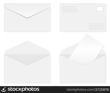 Set of blank vector envelopes isolated on white background.