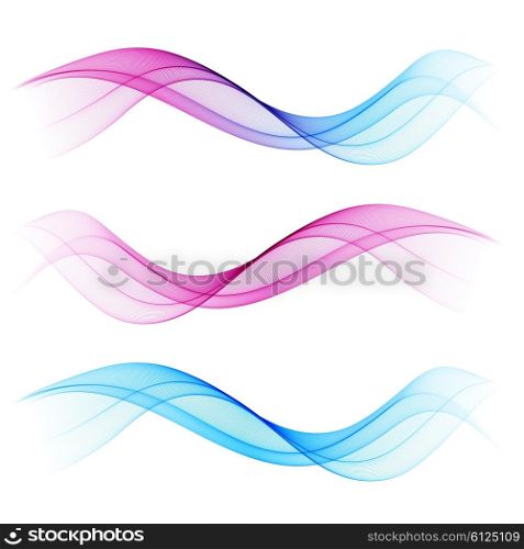 Set of blend abstract wave. Set of blend abstract wave. Vector wavy smoke lines. Blue and pink color