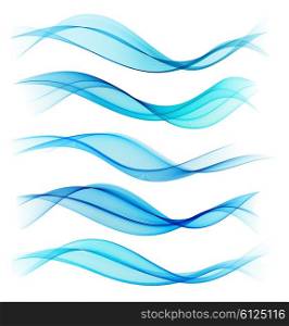 Set of blend abstract wave. Set of blend abstract wave. Vector wavy smoke lines. Blue color