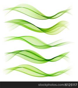 Set of blend abstract wave. Set of blend abstract wave. Vector wavy smoke lines. Green color