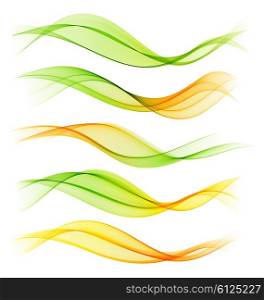 Set of blend abstract wave. Set of blend abstract wave. Vector wavy smoke lines. Green and orange