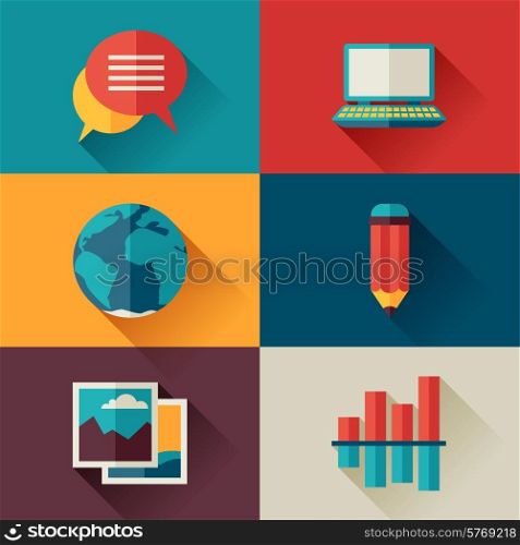 Set of blog icons in flat design style.. Set of blog icons in flat design style