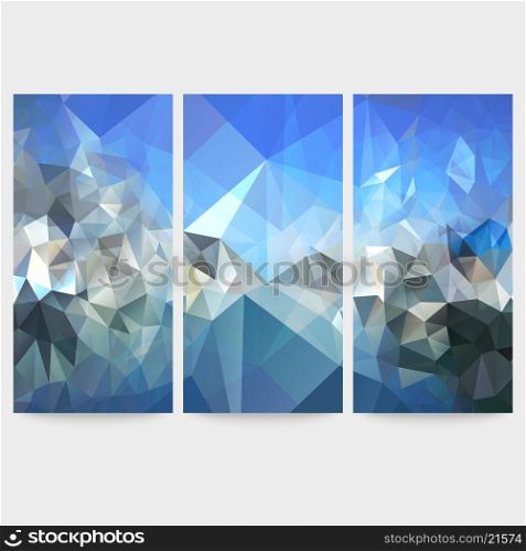 Set of blue abstract backgrounds, triangle design vector illustration.