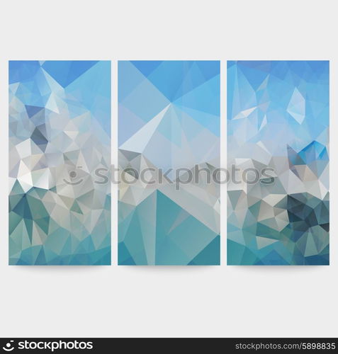 Set of blue abstract backgrounds, triangle design vector illustration.