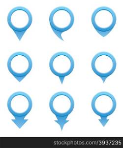 Set of blue circle pointers. Vector illustration
