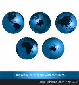 set of blue globe earth maps with continents