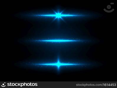 Set of blue lighting glowing shining sparkling with particles glitter dust on dark background. Vector illustration