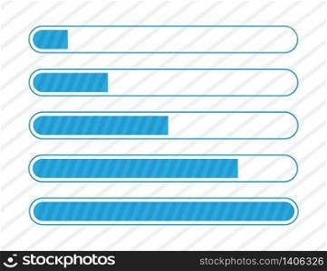 Set of blue loading bar. Isolated download or upload progress status. Indicator of simple network speed. Modern technology set. Vector EPS 10.