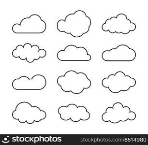 Set of blue sky, clouds. Cloud icon, cloud shape. Set of different clouds. Set of blue sky, clouds. Cloud icon, cloud shape. Set of different clouds.