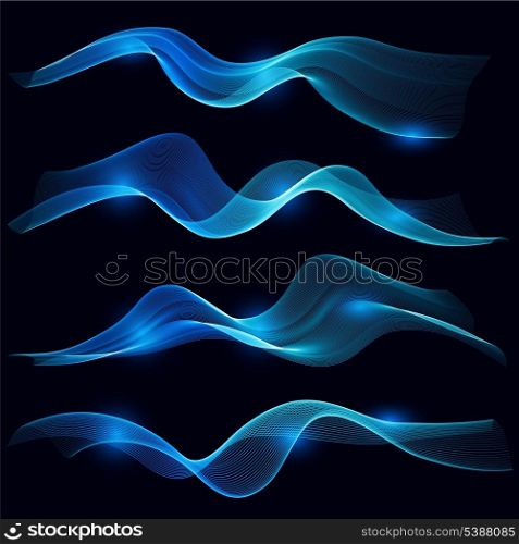 Set of blue smoke wave in dark background