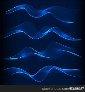 Set of blue smoke wave in dark background