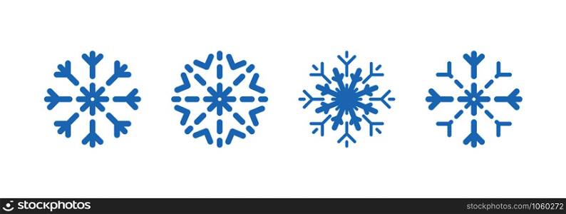 Set of blue Snowflakes, isolated on white background. Snowflake collection different shape. Snowflakes vector icons in a row. Eps10. Set of blue Snowflakes, isolated on white background. Snowflake collection different shape. Snowflakes vector icons in a row