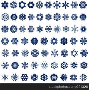 set of blue snowflakes on a white background