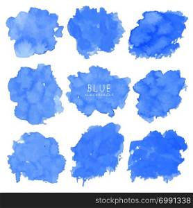 Set of blue watercolor on white background, Brush stroke watercolor, Vector illustration.